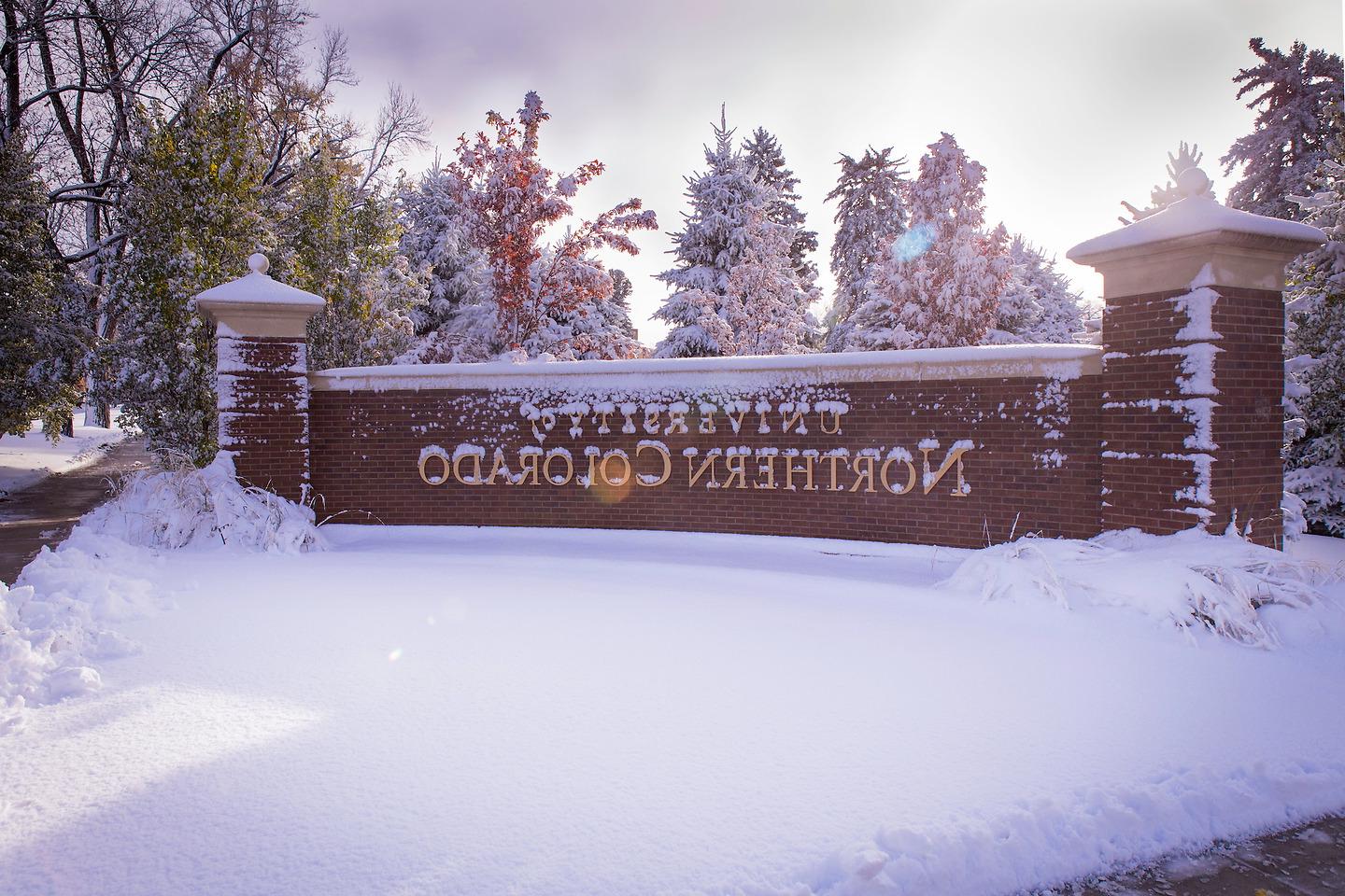 UNC main campus sign covered in snow